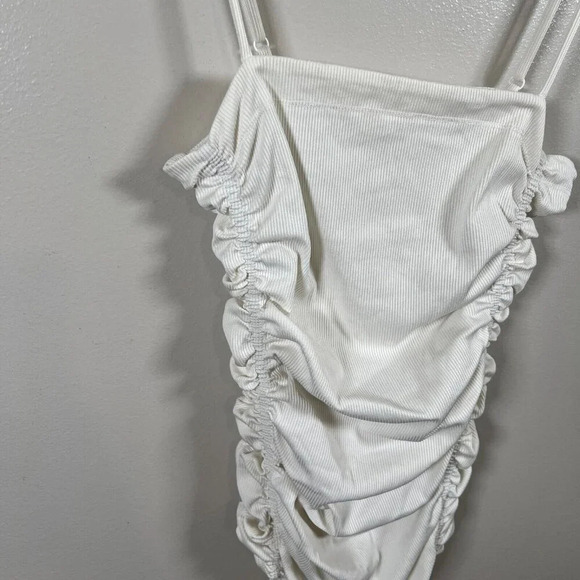 Intimately Free People On Your Side Ruched Bodysuit Size XS White Square Neck - Picture 6 of 11